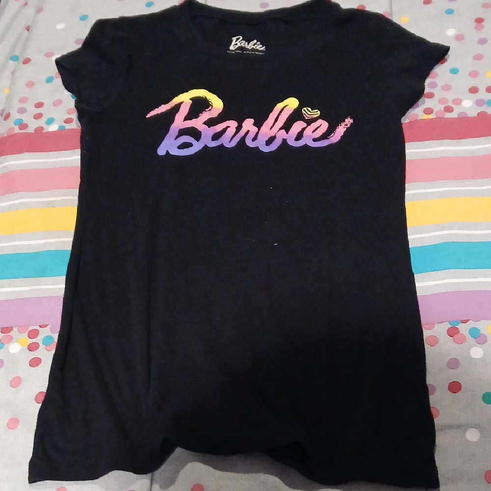 Barbie Black Short Sleeve Tee with Rainbow Logo